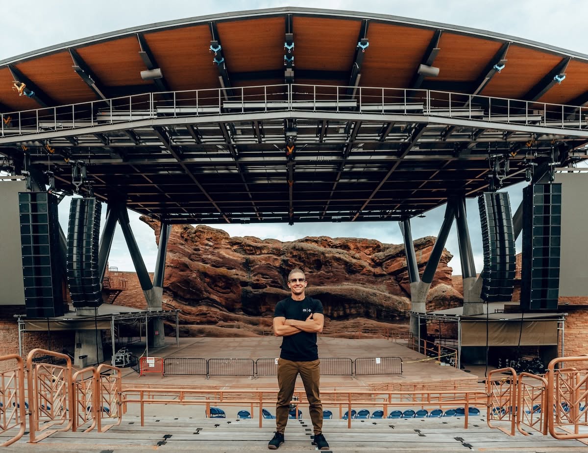 PK Sound arrays flown either side of the Red Rocks stage ahead of doors