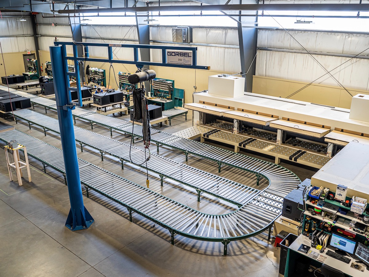 The production line at PK Sound's Calgary manufacturing facility